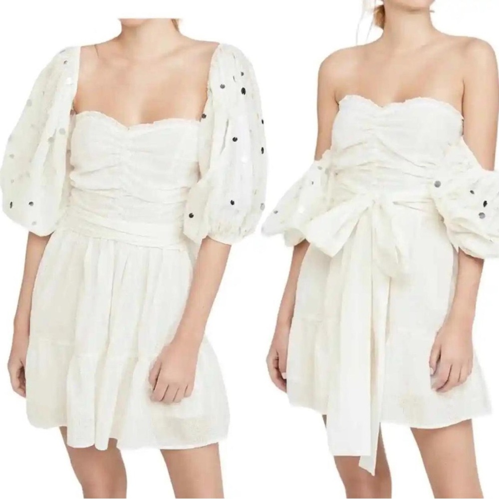 Cream Puff Sleeve Mini Sundress with Plunge Neckline
